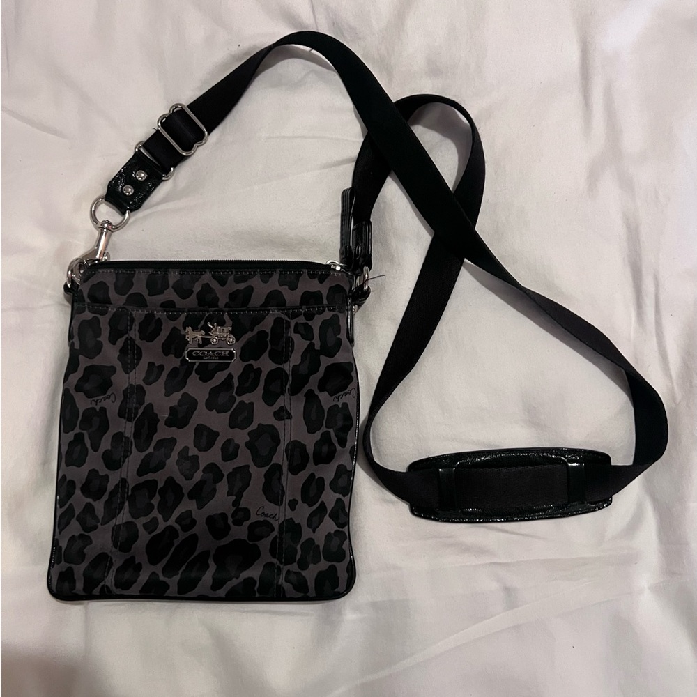 Genuine Coach Black and Gray Leopard Print Cross-Body Purse